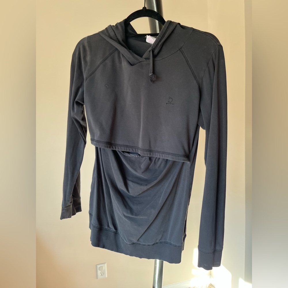 Black Hooded Long Sleeve Top